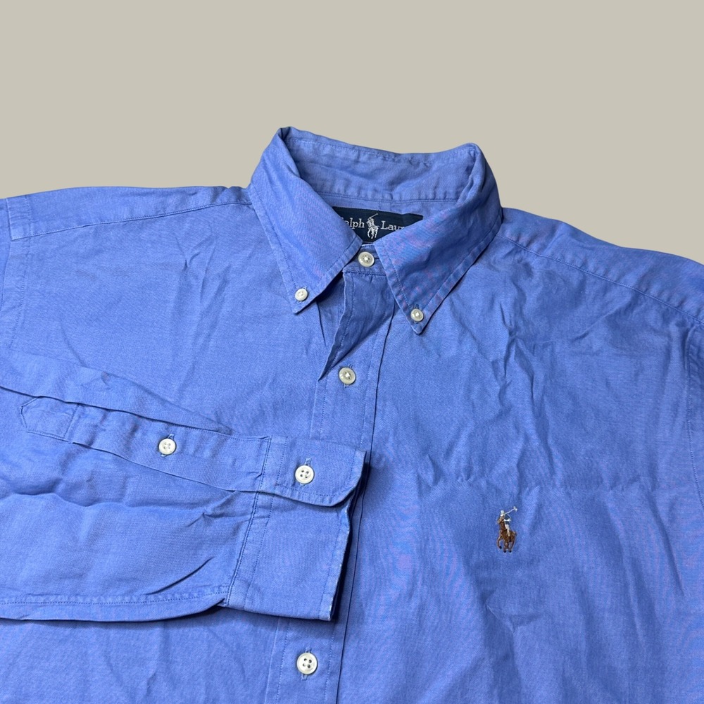 Vintage Ralph Lauren Shirt Mens 15.5-34 Yarmouth Blue Button Down Long Sleeve
